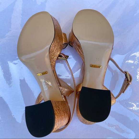 Gucci Marmont Metallic Platform Block Heels - Rose Gold NWOB - Picture 10 of 12